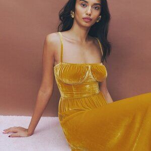 Reformation Inessa Velvet Dress Turmeric - Size 6